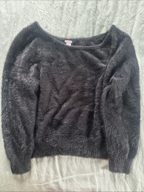 Victoria's Secret Black Fuzzy Boatneck Pullover Sweater